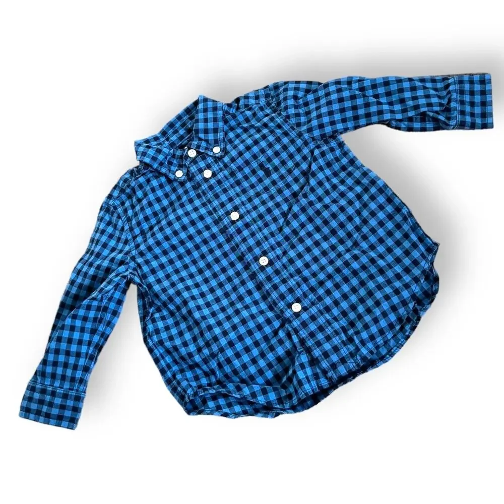 Ralph Lauren Boys Shirt Sz 12 Mo Dark Light Blue Check Long Sleeve‎ Button Down
